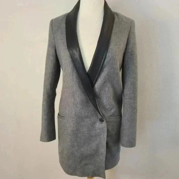 All Saints Aiva Savona Gray Wool & Leather Trim Jacket Size 8 $428 - Picture 3 of 7